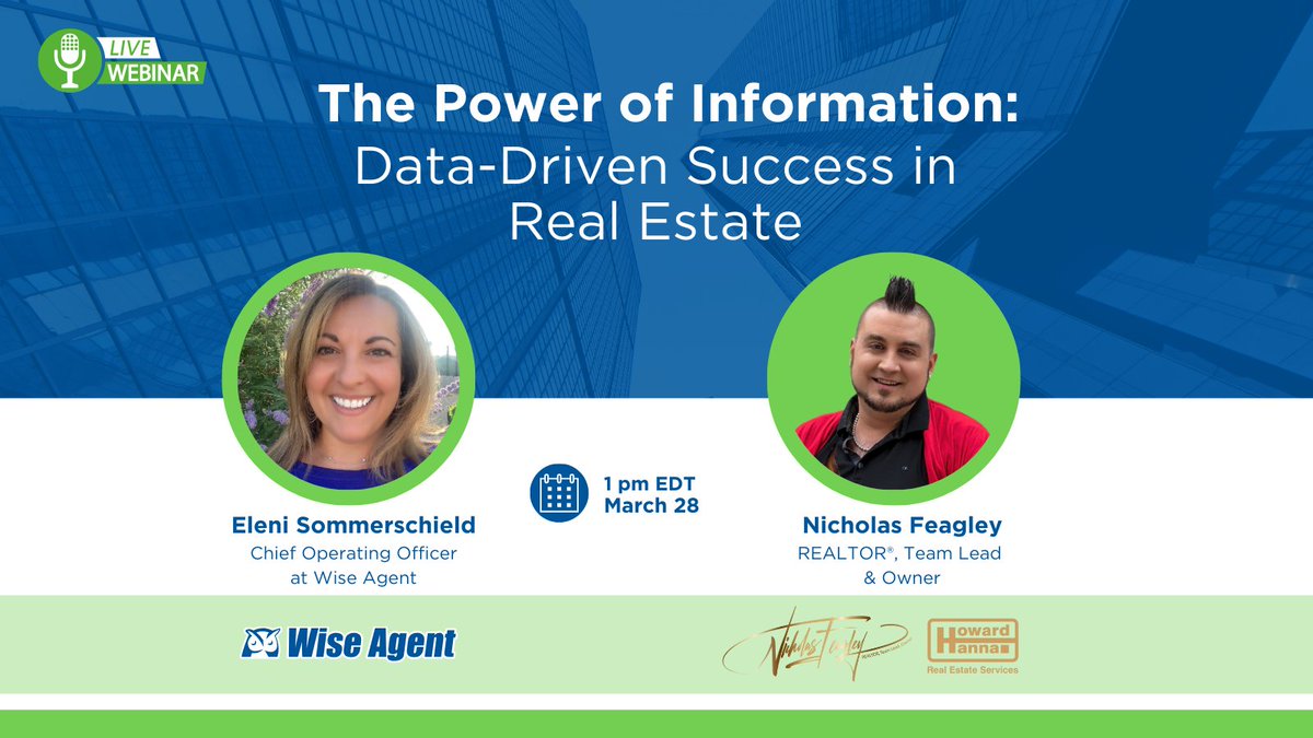 One of our most popular guests, Nicholas Feagley, is returning to our webinar series! This time, we will be talking about the power of data. 📈🦉
Don’t wait, register now! bit.ly/3TCblsg 
#WiseAgent #BecomingaWiseAgent #RealEstateWebinar