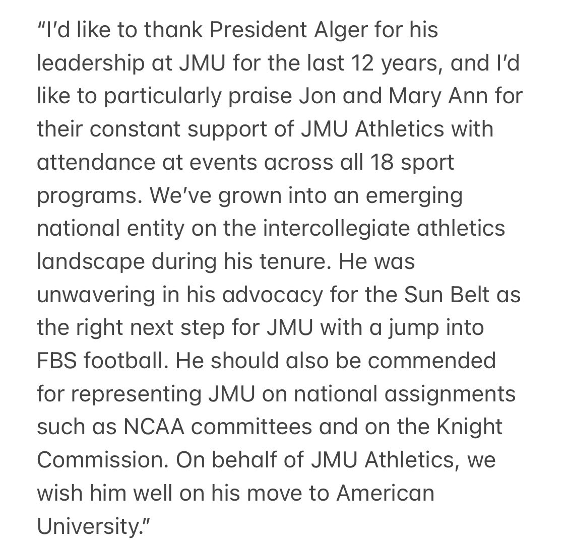 Best wishes to Jon &amp; Mary Ann Alger from JMU Athletics!

#GoDukes