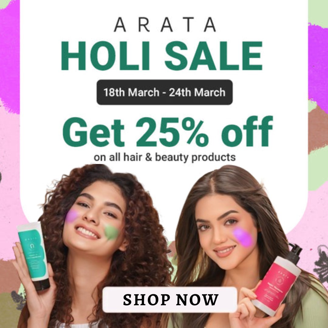 🎊𝐀𝐫𝐚𝐭𝐚 𝐇𝐚𝐩𝐩𝐲 𝐇𝐨𝐥𝐢 𝐒𝐚𝐥𝐞🎊
Get Extra 25% OFF on All Hair &amp; Beauty Products🥳
Grab Offer Now👉bit.ly/3VhVZKH

#arata #HairCare #HairCareEssentials #haircareproducts #Coupons #discountsale #CouponMoto #Holisale #holioffers #HoliDiscounts #HappyHoli
