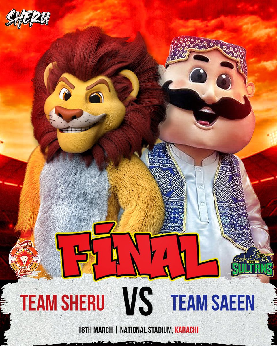 redhotsheru's tweet photo. It’s a grand day for a roar-off in Karachi

Team Sheru and Team Saeen, side by side, ready for a BIG FINAL! 🙌

Who do you think will lift the trophy tonight? 🤔

#MSvIU #HBLPSLFinal #SHEEUvsSAEEN #HBLPSL9 https://t.co/STXXUUHj7E