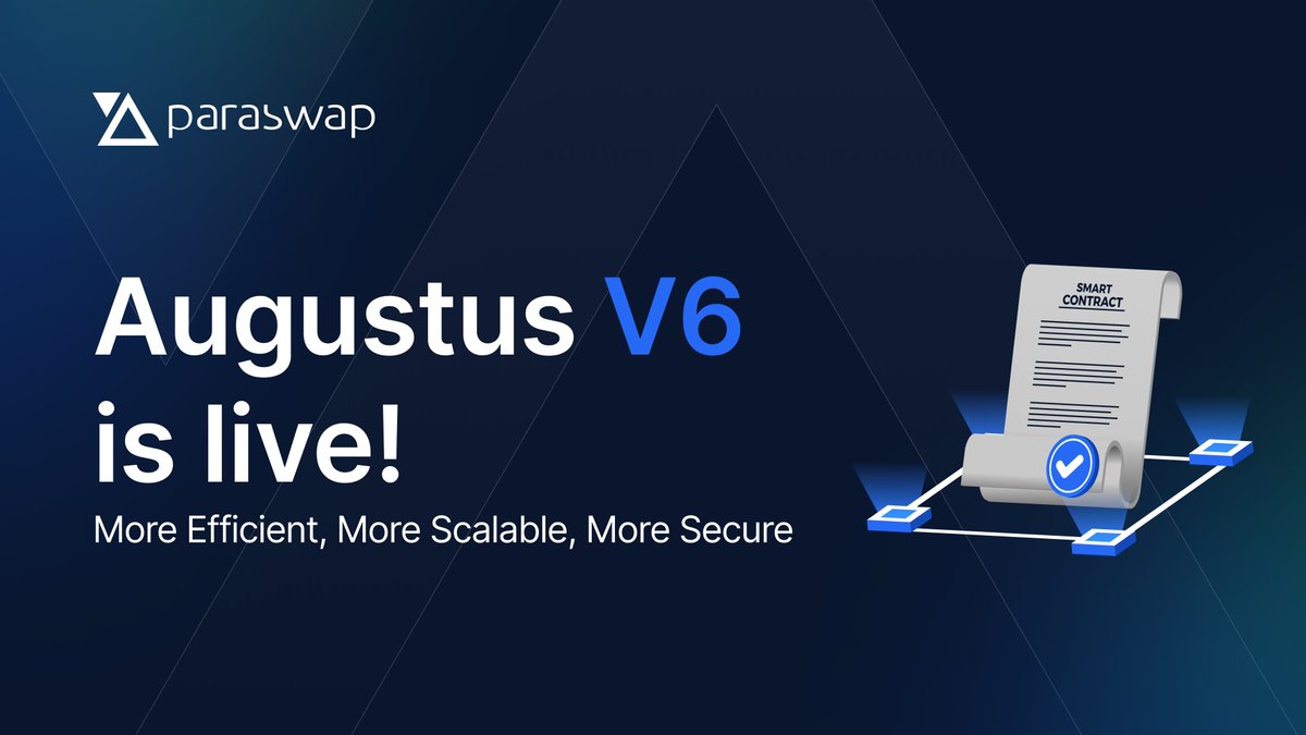 New epoch, new version 👀 ParaSwap Augustus V6 is live 🚀🚀🚀 This marks a significant upgrade to the aggregator space, making it the most efficient aggregation smart contract in ParaSwap's history 🚀 Trade on ParaSwap and experience the best swap rates available!