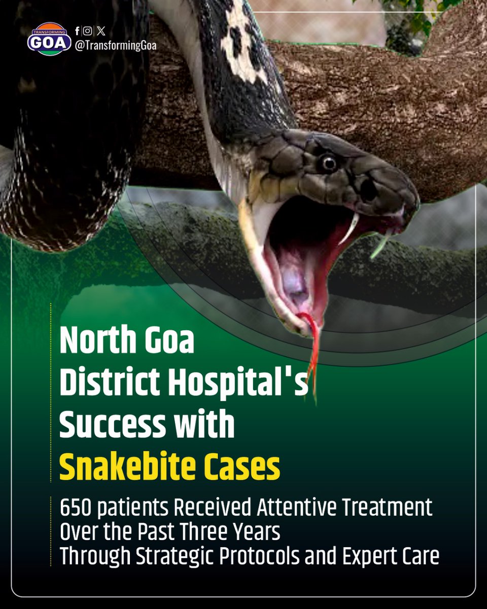 North Goa District Hospital's Success with Snakebite Cases

#goa #GoaGovernment #TransformingGoa #facebookpost #bjym #bjymgoa #SnakebiteSuccess #NorthGoaHospital #ExpertCare #MedicalMilestones #PublicHealth #treatmentprotocols