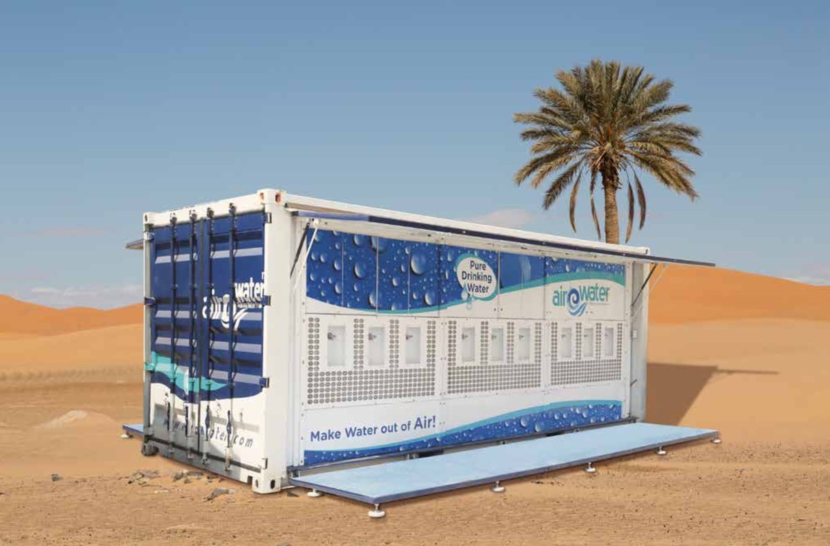 AirOWater's tweet photo. From remote villages to #DisasterRelief  areas, our portable Atmospheric Water Generator -  Dewpoint Ambar is a lifeline. Delivering  everyday up to 3000 Liters of clean, drinkable water where it's needed  the most. Join us in revolutionizing access to #cleanwater. #airowater https://t.co/obK6Uj7RUY