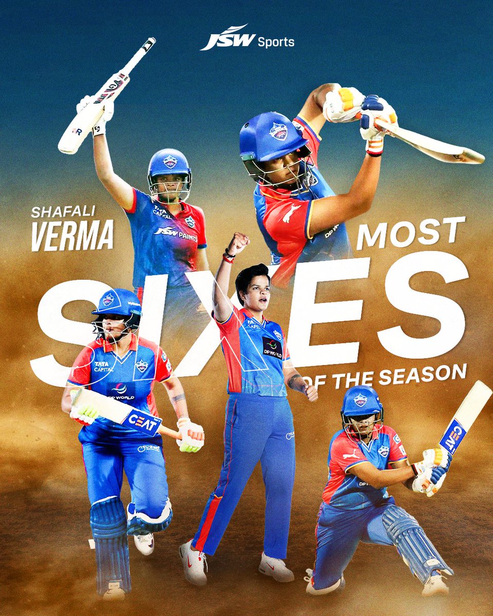In a league of her own! 🏏 JSW Sports athlete @TheShafaliVerma scored an impressive 20 sixes to secure the Most Sixes of the Season award for this @wplt20 season! 💥 #ShafaliVerma #DelhiCapitals #TATAWPL #BetterEveryDay