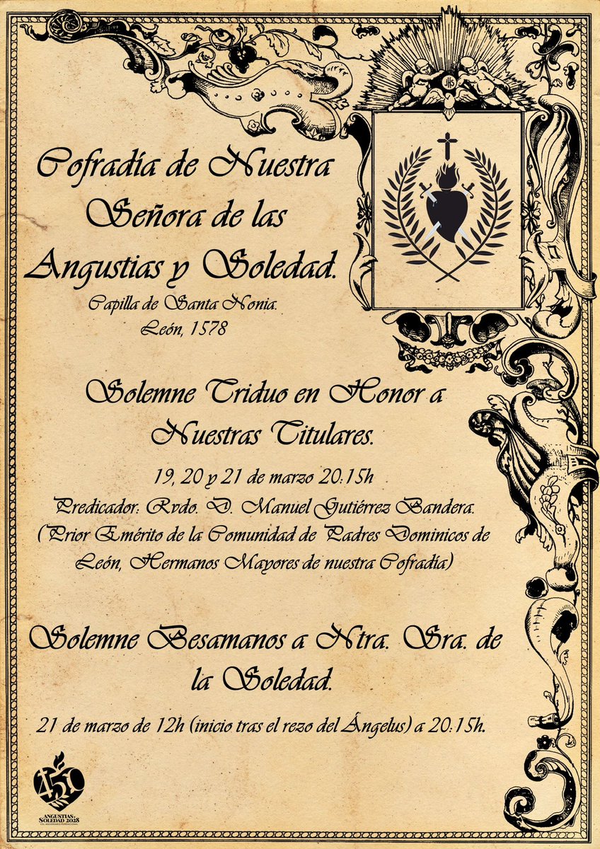 AyS_Leon's tweet photo. Un año más, ha llegado el esperado momento de la Celebración del Solemne Triduo en Honor de Nuestras Titulares y del Solemne Besamanos de Ntra. Sra. de la Soledad.

#angustiasysoledad1578 #semanasantaleon #pasioncofrade #leonesp https://t.co/VHXbo8OwqH