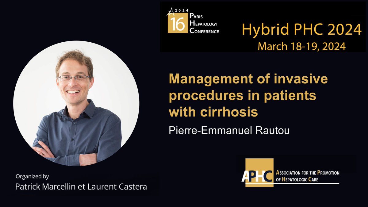 Don't miss Coordinator of @Decision4Liver @RautouE from @criu1149 @CNRSbiologie on his state-of-the-art lecture 'Management of invasive procedures in patients with #cirrhosis' today at PHC 2024