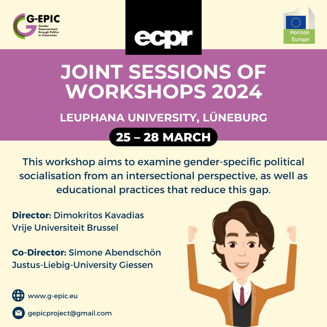 🗣️Joint Sessions of Workshops 2024, 📅25 – 28 March 📍Leuphana University, Lüneburg This workshop aims to examine gender-specific political socialisation from an intersectional perspective, as well as educational practices that reduce this gap.