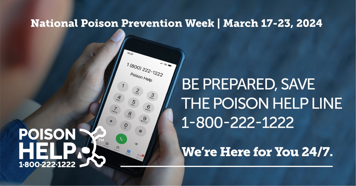 Got a minute? It take less than a minute and save the Poison Help line, 1-800-222-1222, in your phone. You never know when you’ll need it. Remember:
✅ The Poison Help line is staffed by experts
✅ The service is free
✅ It’s available 24/7, 365 days a year
#NPPW24