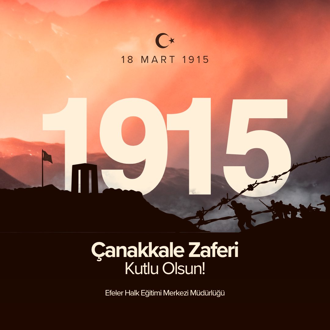 Tarifsiz mücadele ve milletin kararlılığıyla esaretin zincirinin kırılmaya başladığı, milli mücadelenin ilk adımı olan 18 Mart Çanakkale Savaşının kahramanlarını ve Gazi Mustafa Kemal Atatürk'ü rahmet ve minnetle anıyoruz.