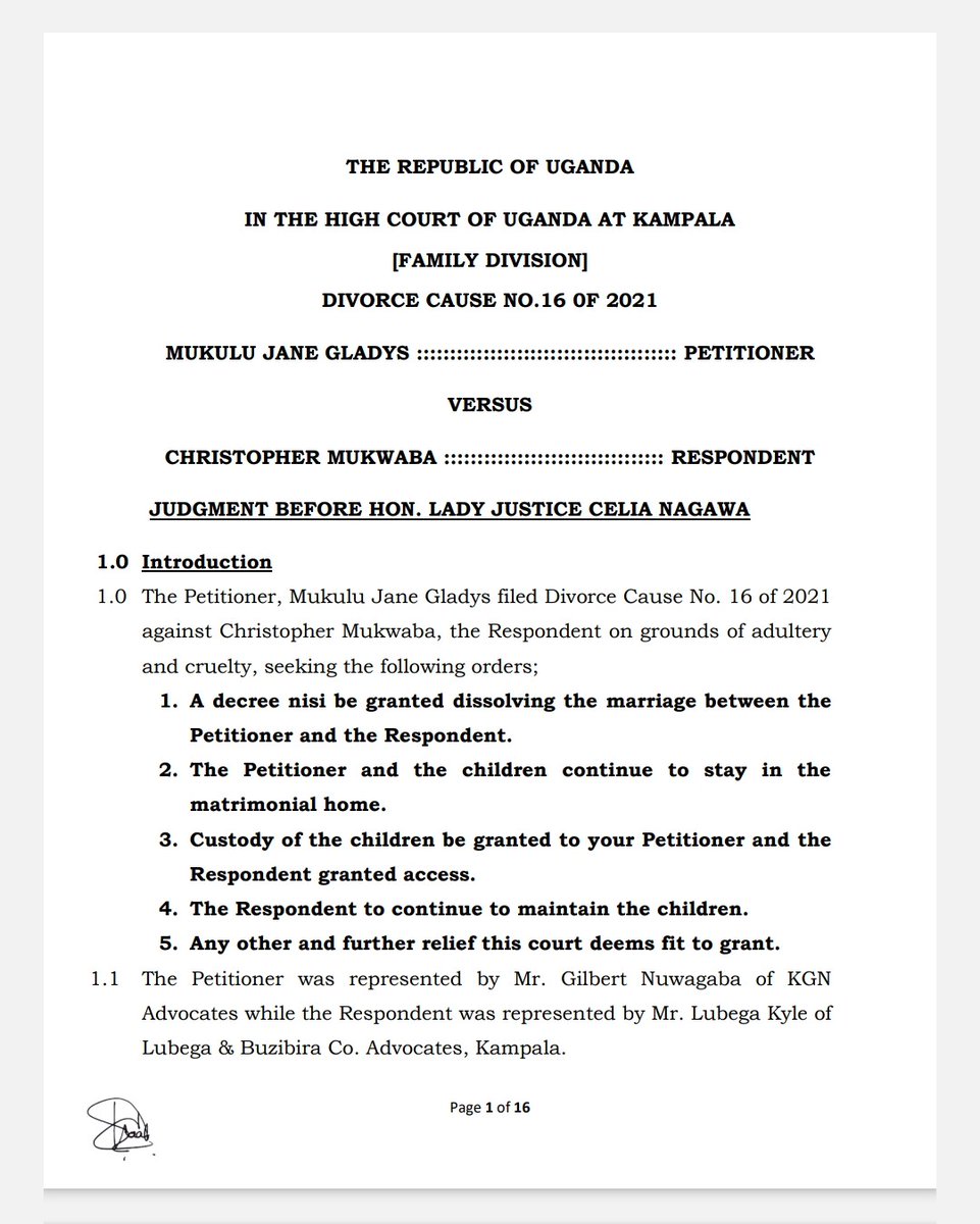 CaseBriefGuide's tweet image. ulii.org/akn/ug/judgmen… #DIVORCE #PROCEEDINGS #FAMILY #LAW
Court dissolves marriage, grants primary custody to female petitioner,orders joint maintenance and equall property distribution to engineer litigants,  CELIA NAGAWA J. [18•03•2024]