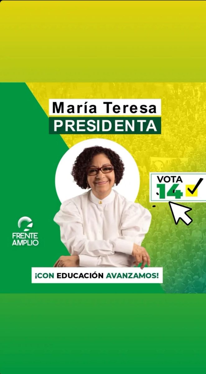 manuels83396771's tweet photo. Maria Teresa Cabrera: Con educación avanzamos. A la presidencia por el Frente Amplio. Vota 14. https://t.co/Wp9B4VxteH