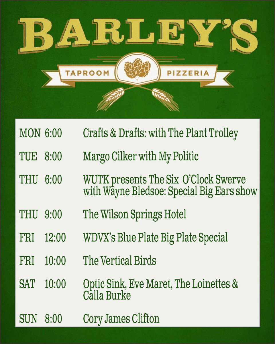 Happy Monday morning, #Knoxville!! We're jumping from one busy weekend to a music-filled fun this week with #BigEars in #DowntownKnoxville! Keep your eyes on our social pages for surprise show announcements the week! #BarleysKnoxville #KnoxvilleMusic #OldCityKnox