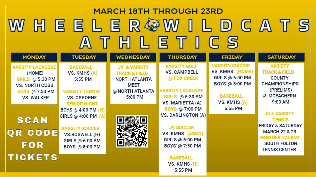 Come out this week to support your WILDCATS!! @WheelerHighBB @wheeler_track @TennisWheeler @HoltWildcat @cobb_sports @CCSD_AD