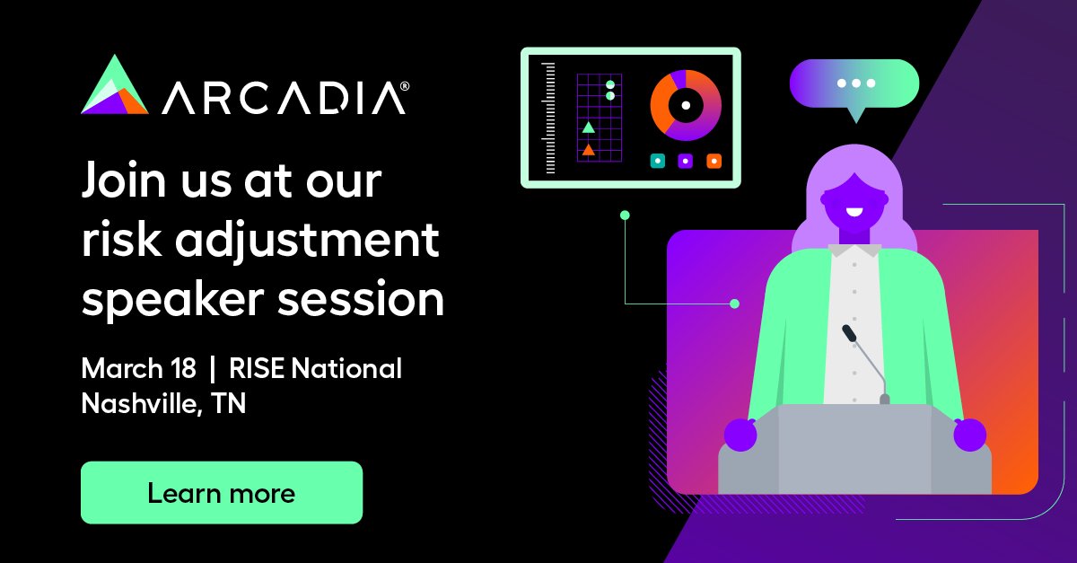 Join our @RISEhlth National session-2:15PM CT in Rm 101AB: Data-driven strategies for payer-provider collaboration in #riskadjustment. Identify performance gaps, determine risk factors & close gaps by integrating clinical & claims data to improve accuracy arcadia.io/resources/rise…