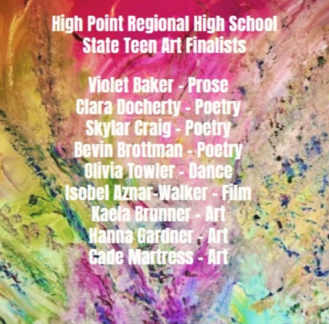 Jacqueline McCarthy (@jacq_mccarthy) on Twitter photo Congratulations to the <a href="/HPRwildcats/">High Point Regional High School</a> State Teen Art Finalists for 2024! 👏 <a href="/JonTallamy/">Jon Tallamy</a> <a href="/SeamusWCampbell/">Seamus Campbell</a> #topofthehill #wildcatpride Congratulations to the <a href="/HPRwildcats/">High Point Regional High School</a> State Teen Art Finalists for 2024! 👏 <a href="/JonTallamy/">Jon Tallamy</a> <a href="/SeamusWCampbell/">Seamus Campbell</a> #topofthehill #wildcatpride