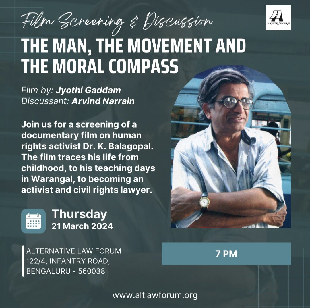 Vinay Kumar (@bahudari) on Twitter photo K. Balagopal (1952-2009) was a mathematician, civil rights activist and one of post-independent India’s most original thinkers. His work has had a great influence on me & I can't thank <a href="/anarrain/">Arvind narrain</a> enough for introducing me to Balagopal.
🗓️ 21 March 2024
⌚ 7pm
📍ALF Bangalore K. Balagopal (1952-2009) was a mathematician, civil rights activist and one of post-independent India’s most original thinkers. His work has had a great influence on me & I can't thank <a href="/anarrain/">Arvind narrain</a> enough for introducing me to Balagopal.
🗓️ 21 March 2024
⌚ 7pm
📍ALF Bangalore