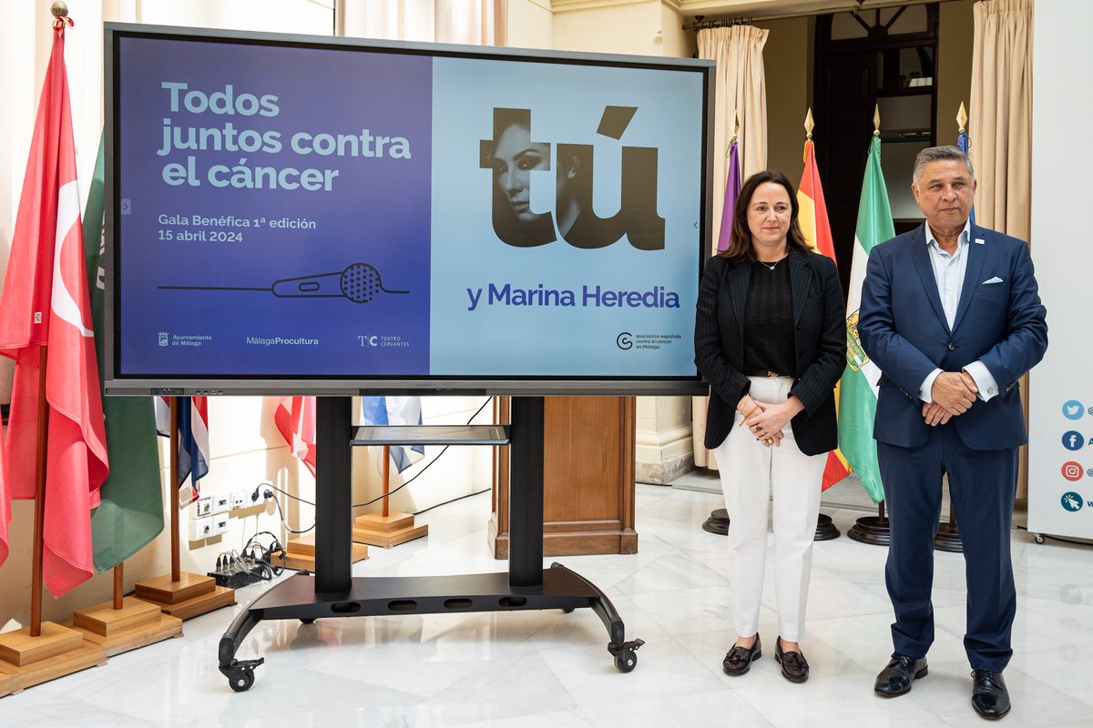 Ciudad de Málaga (@malaga) on Twitter photo La Asociación <a href="/ContraCancerMA/">Asociación Española Contra el Cáncer en Málaga</a> ha presentado hoy la gala 'Todos Juntos Contra el Cáncer', que se celebrará en el <a href="/TeatroCervantes/">Teatro Cervantes</a> el 15 de abril. Al acto han asistido la concejala de <a href="/culturamalaga/">Área Cultura y Patrimonio Histórico de Málaga</a>, <a href="/M_anaPineda/">Mariana Pineda</a> y el presidente provincial de la asociación, <a href="/JoaquinMoralesY/">Joaquín Morales Rubio</a>. La Asociación <a href="/ContraCancerMA/">Asociación Española Contra el Cáncer en Málaga</a> ha presentado hoy la gala 'Todos Juntos Contra el Cáncer', que se celebrará en el <a href="/TeatroCervantes/">Teatro Cervantes</a> el 15 de abril. Al acto han asistido la concejala de <a href="/culturamalaga/">Área Cultura y Patrimonio Histórico de Málaga</a>, <a href="/M_anaPineda/">Mariana Pineda</a> y el presidente provincial de la asociación, <a href="/JoaquinMoralesY/">Joaquín Morales Rubio</a>.