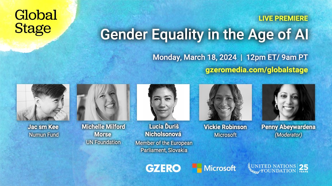 TODAY, 12pm ET: Technology can help close the gender gap. But violence online is keeping many women from taking their place at decision-making tables. @PAbeywardena, @jhybe, @unfoundation's Michelle Milford Morse, @LNicholsonova, & @VSRob29 unpack equality in the AI age.