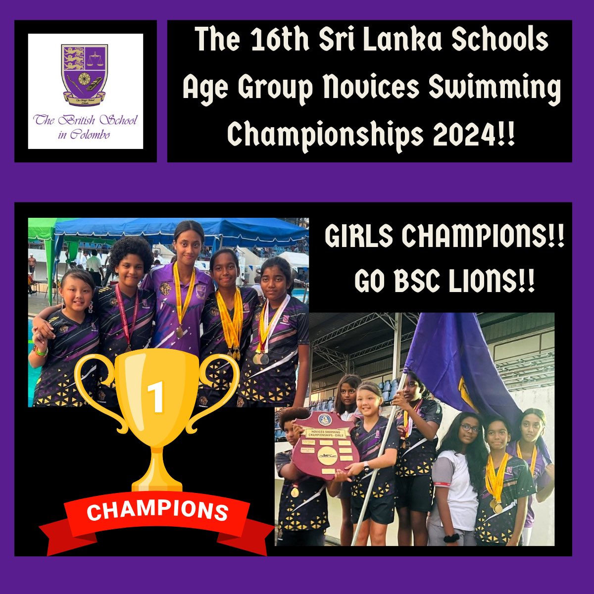 Diving into success at the 16th Sri Lanka Schools Age Group Novices Swimming Championship 2024! 🏊‍♀️🌊 
 
Our girls' team made the biggest splash, claiming the championship title among 57 schools!