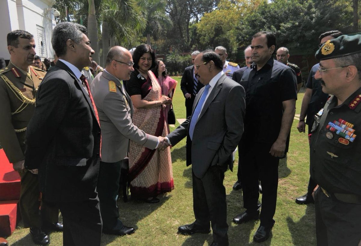 ANI's tweet photo. Ajit Doval, National Security Advisor to GoI delivered the keynote address to the delegates of the maiden IN STEP programme at National Defence College, New Delhi on 18th March. NSA underscored the importance of strategic partnerships in regional security and collaborative approach towards Nation building process and interacted with the IN STEP delegates.