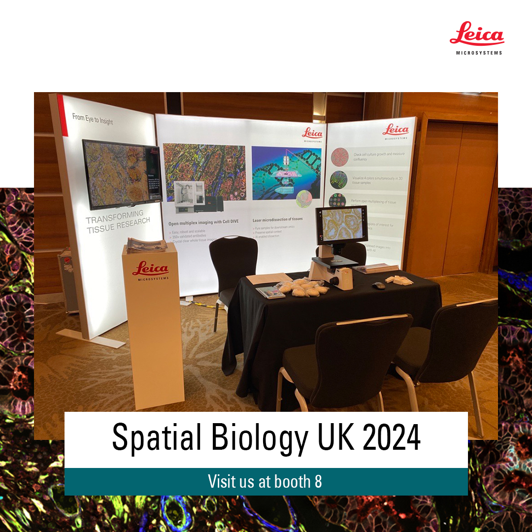 LeicaMicro's tweet photo. ✔️ We’re all set up at #SpatialBiologyUK24 where today’s focus is #spatial #multiomics techniques & approaches. Booth 8 is the place to be for open #multiplexing of tissue sections and workflows for #microdissection of ROIs for downstream omics! 👉 https://t.co/zcdPuIcH1E https://t.co/7Sgd0cviug