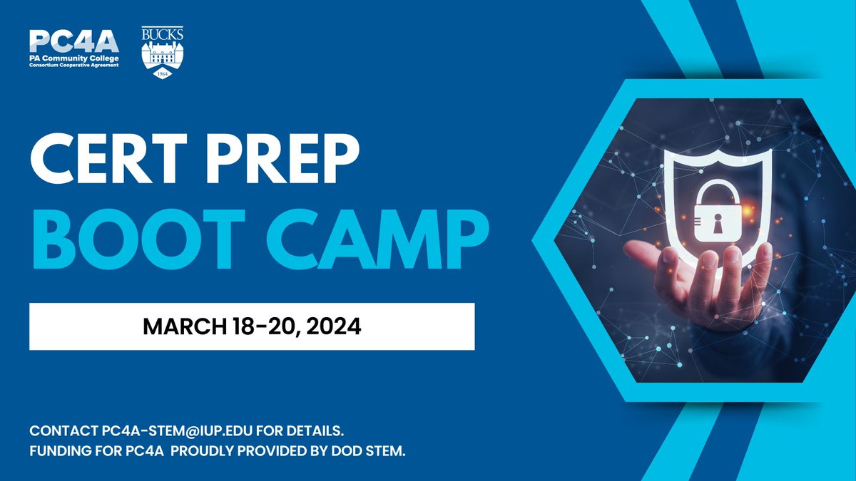 PC4ASTEM's tweet image. @Bucksccc just started their latest certification prep workshop for cybersecurity students which will help prepare them for certification exams. Students who complete the workshop will earn a free exam voucher!  Visit buff.ly/3OFQi56, to learn more! #letsgetcertified