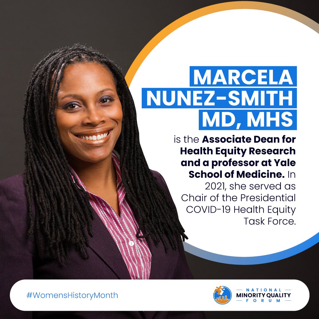 NMQF (@nmqf) on Twitter photo For #WomensHistoryMonth, meet some amazing women of color in medicine.
Meet Dr. Marcella Nunez-Smith (<a href="/DrNunezSmith/">Dr. Marcella Nunez-Smith</a>), the Associate Dean for Health Equity Research and a professor at <a href="/YaleMed/">Yale School of Medicine</a>. In 2021, she served as Chair of the Presidential COVID-19 Health Equity Task Force. For #WomensHistoryMonth, meet some amazing women of color in medicine.
Meet Dr. Marcella Nunez-Smith (<a href="/DrNunezSmith/">Dr. Marcella Nunez-Smith</a>), the Associate Dean for Health Equity Research and a professor at <a href="/YaleMed/">Yale School of Medicine</a>. In 2021, she served as Chair of the Presidential COVID-19 Health Equity Task Force.