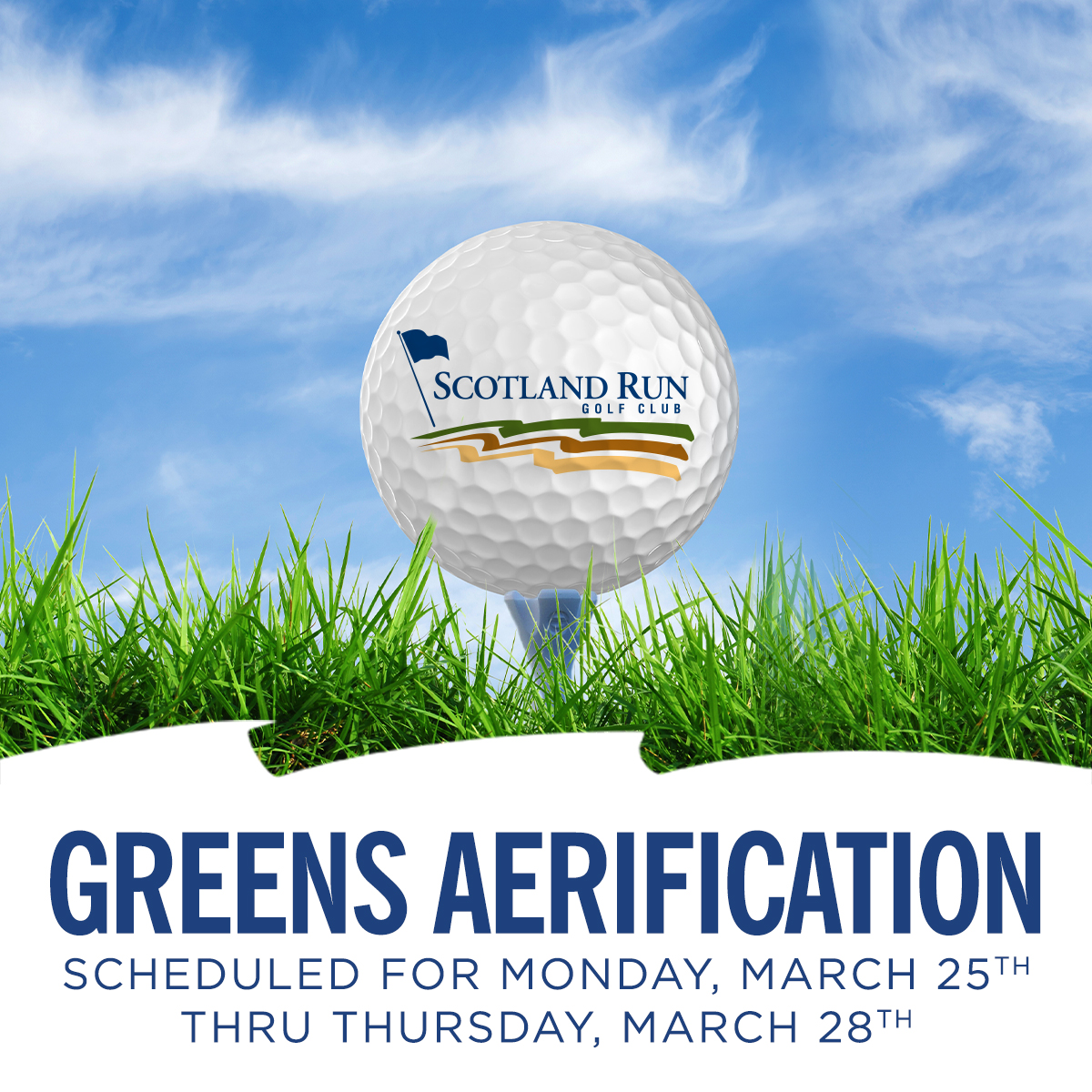 Greens aerification is scheduled for Monday, March 25 thru Thursday, March 28. But don't worry you can still play at our fellow Ottinger Golf property @BallamorGC. Book a Member Tee Time in Member Portal: brnw.ch/21wHYmH Book a Public Tee Time: brnw.ch/21wHYmI