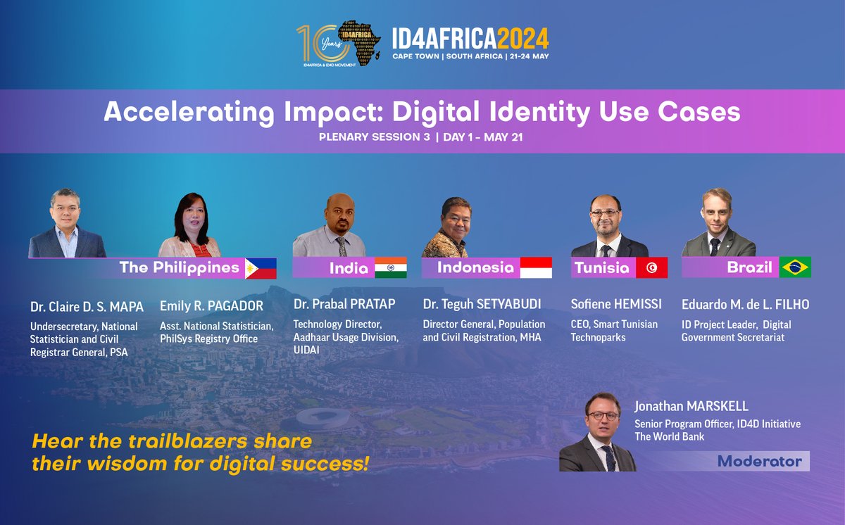 Accelerating Impact: Digital Identity Use Cases @ ID4Africa 2024 Don't miss PS3 at the AGM for real-world digital success stories and use cases from Philippines, India, Tunisia, Indonesia, and Brazil. Register today: id4africaevents.com/2024/registrat… #ID4Africa2024 #SeeYouInCapeTown