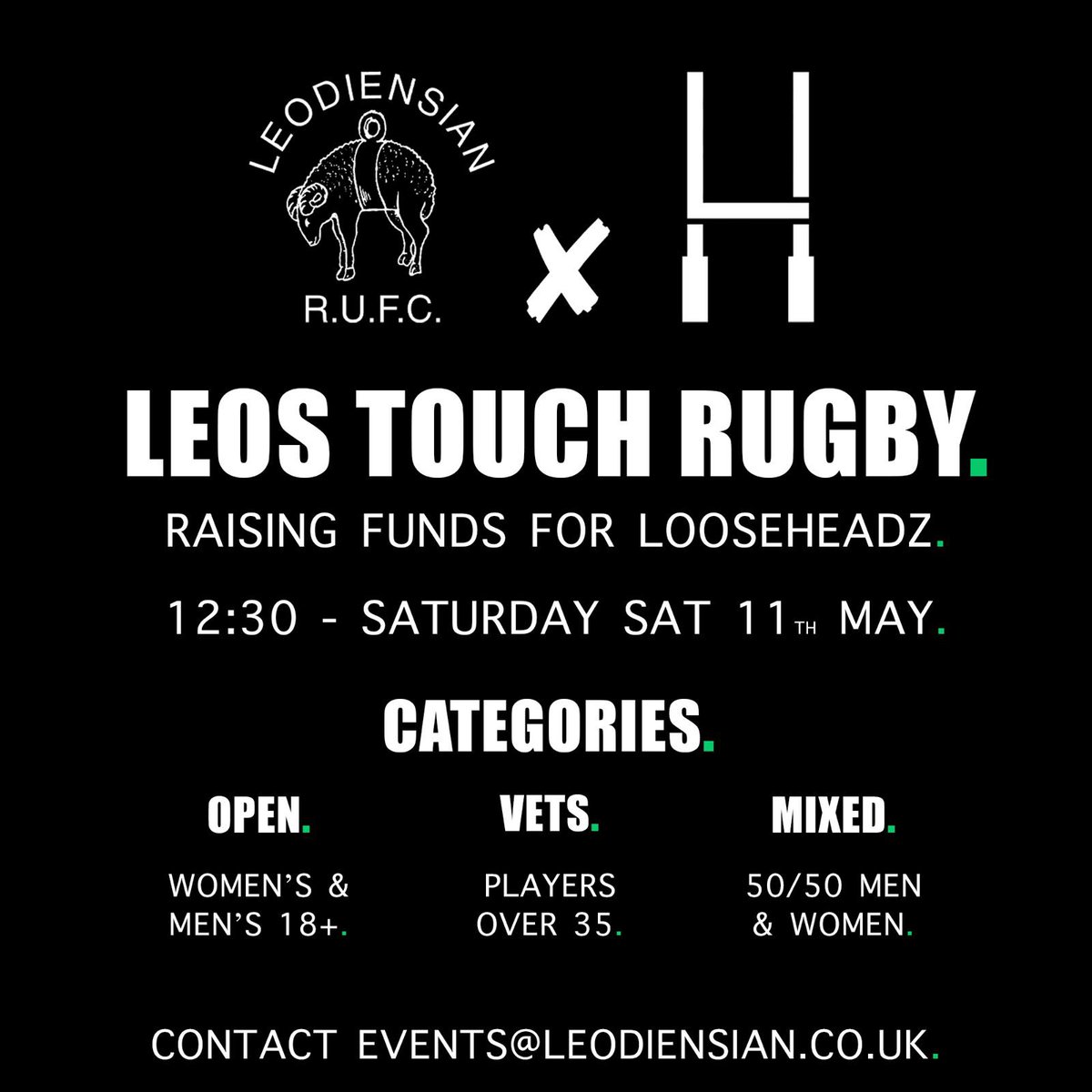 We’ve teamed up with @leosrugby for a touch rugby tournament in May 🏉 📍 Leos RFC, Leeds 📆 Saturday 11th May Calling all rugby players in the local area. Come and get involved and enter a team 🙌 #TackleTheStigma 🗣️