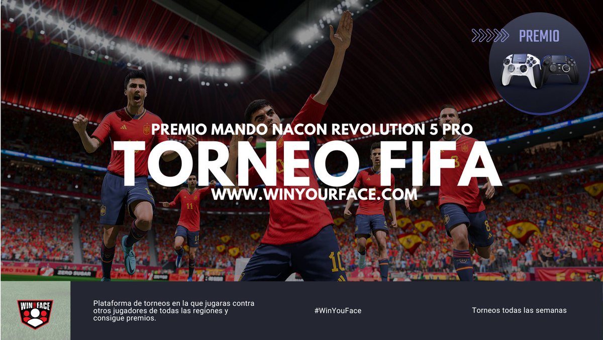 #TorneoDeFIFA | Premio Mando Nacon Revolution 5 PRO 8 plazas disponibles 🇪🇺 | 21 de Marzo 17:00 Participa: winyourface.com/en/tournament/… #WinYourFace 🤍 🥇