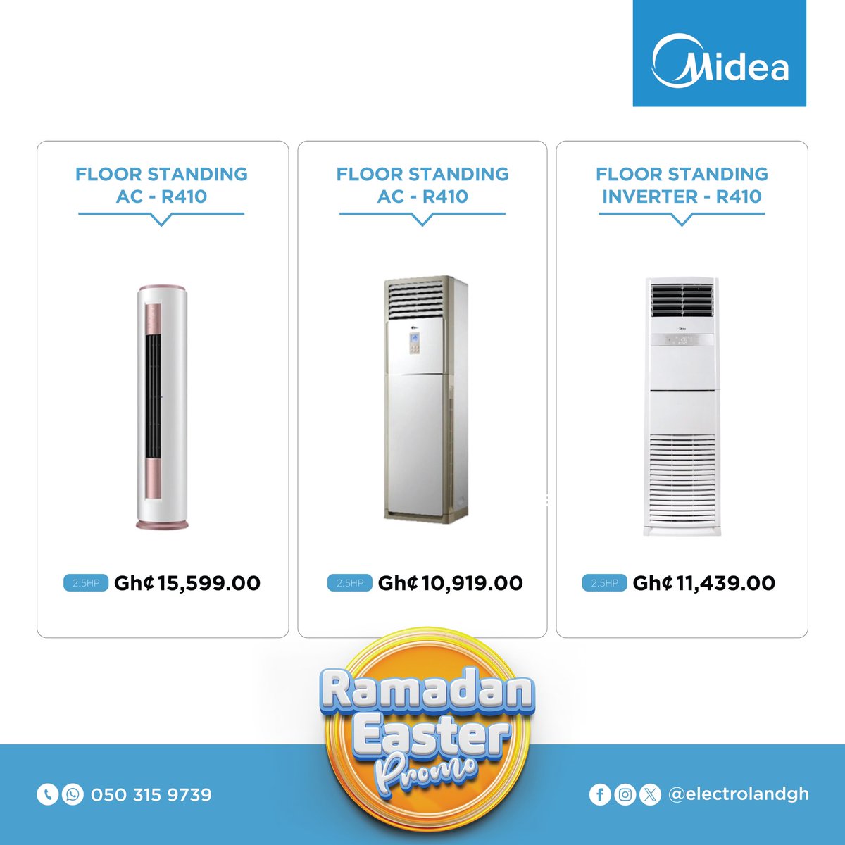 ELECTROLANDGH's tweet photo. Celebrate Ramadan and Easter in style with Electroland Ghana Limited's exclusive promo deals on Midea appliances! Save on your electronics expenses today.
#MideaGh #ElectrolandGhanaLimited #EGL #EGLRamadanEasterPromo https://t.co/chfqp6p1JC