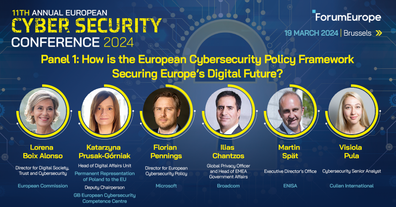 ForumEurope's tweet photo. 📢 Last chance to register! 

Join us at #EUCyberSec tomorrow in Brussels, where we will start the day with keynote speeches from @DespinaSpanou and @ViolaRoberto @EU_Commission, followed by four panel discussions.

Book your place now, and follow our socials for updates 💻