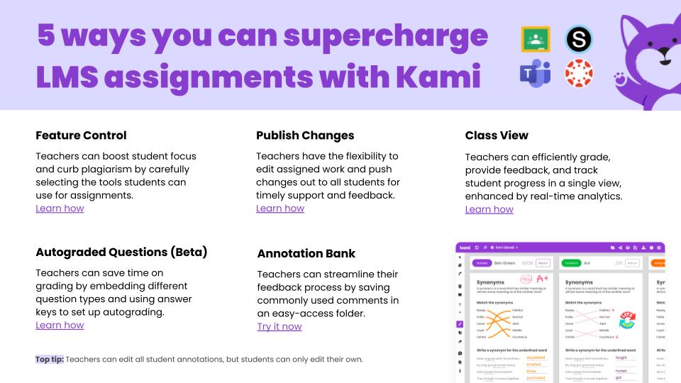 Are you assigning @Kamiapp assignments in your LMS❓ Here are BIG WINS when you do ‼️ ⏰ save-time 👀 see-all 🛠️ control-tools 💬 re-use feedback ⚠️make live changes! Grab a FREE call, and we'll walk you through getting more, right in yr LMS: 🗓️ kamiapp.com/training
