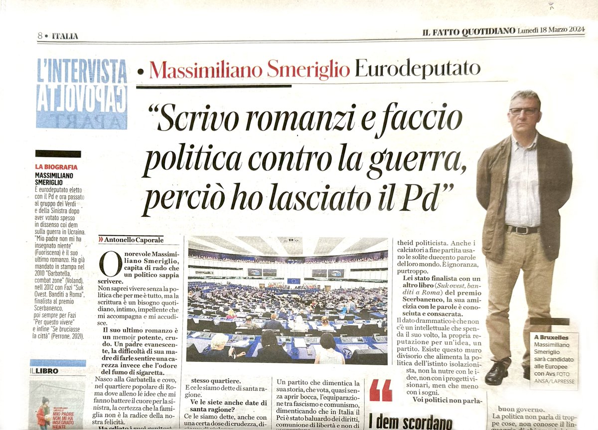 Una bella chiacchierata con Antonello Caporale @antonellocapor2 , le sue interviste acute pubblicate come di consueto il lunedì su @fattoquotidiano Oggi #18marzo parliamo con lui di attualità politica ma anche del mio romanzo “Mio padre non mi ha insegnato niente”, pubblicato…