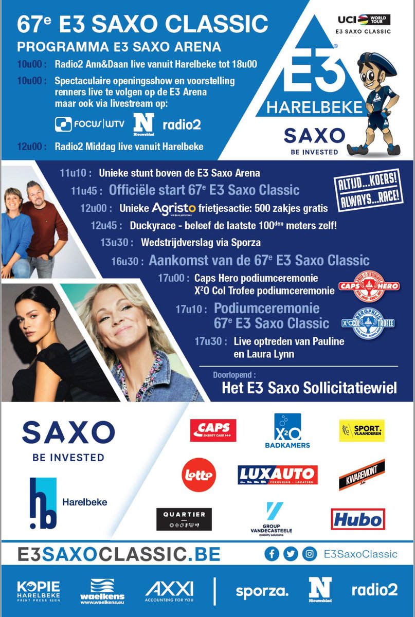 axxi_be's tweet photo. Vrijdag 22 maart 2024:  E3 Saxo Classic
Een dag vol (koers)plezier en vertier, zowel op TV als ter plaatse. Tot vrijdag! #partnerschap #e3saxoclassic #koers #netwerken #axxi https://t.co/K5fJ06kAaN