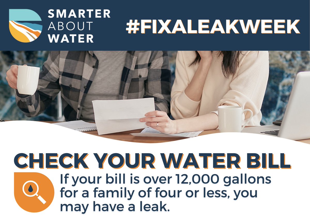 Leaks can waste approximately 10,000 gallons every year which is the average amount of water a family of four would use in a month. Join Fix-a-Leak Week by finding and fixing leaks around your home! For more information, visit: epa.gov/watersense/fix….