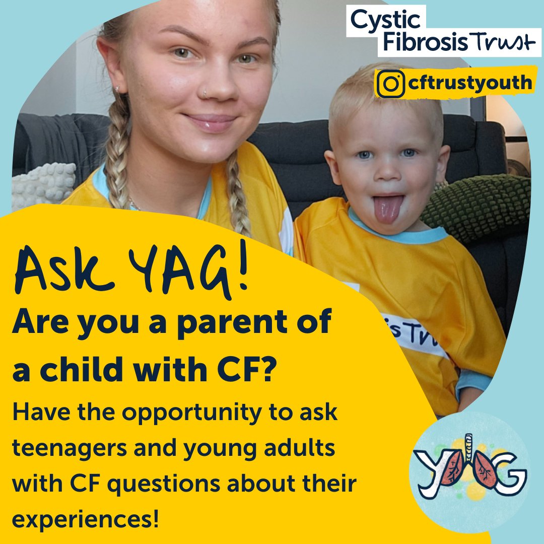 Are you a parent of a child with CF wishing to have the opportunity to ask teens &amp; young adults with CF about their experiences? Join @cftrustyouth online! Ask YAG parents' evening, Monday 25, 7.30pm.
Email cfyouth@cysticfibrosis.org.uk to join this event.
