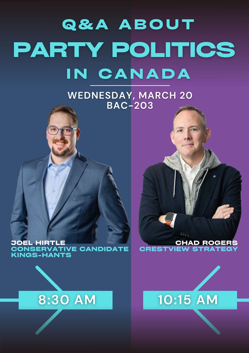 Alex Marland (@alexjmarland) on Twitter photo Upcoming event at <a href="/AcadiaU/">Acadia University</a> on Wednesday. I am so grateful when politicians and political strategists take the time to come to campus so that students can ask questions about Canadian politics. #nspoli Upcoming event at <a href="/AcadiaU/">Acadia University</a> on Wednesday. I am so grateful when politicians and political strategists take the time to come to campus so that students can ask questions about Canadian politics. #nspoli