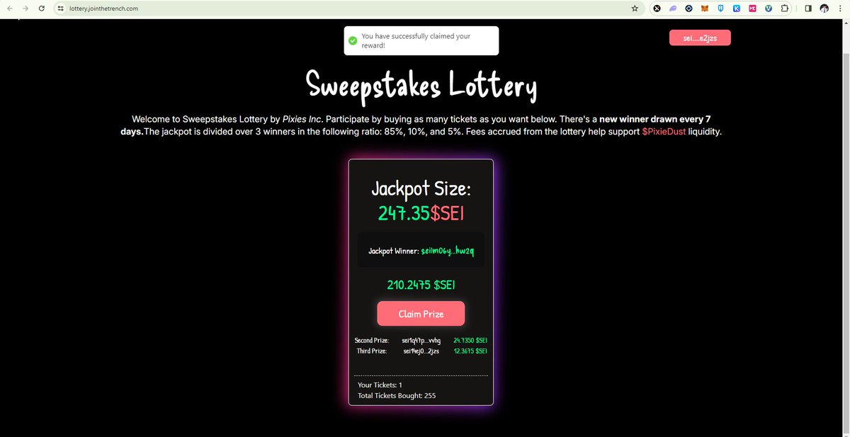 YOOO 1 TICKET FOR 3RD PLACE?!?! Thankyou @PixiesOnSei Keep on building!!! lottery.jointhetrench.com