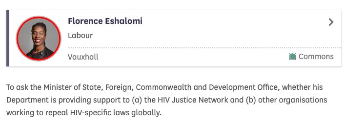 Co Chair @FloEshalomi has asked @FCDOGovUK @FCDOHumanRights what they are doing to help encourage the repeal of HIV specific laws in 20 jurisdictions within the @commonwealthsec Laws must follow science. Especially where someone living with HIV on treatment cannot pass it on.
