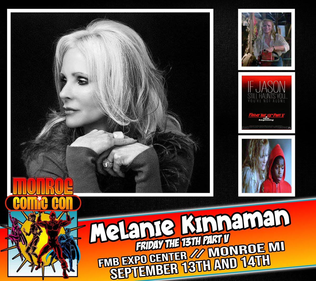 Friday the 13th: A New Beginning final girl Melanie Kinnaman will be a guest at the 12th Annual Monroe Comic Con this September 13-14 at the FMB Expo Center in Monroe Michigan! Early bird ticket prices available now at monroecomic-con.com/tickets #horror #finalgirl #FridayThe13th