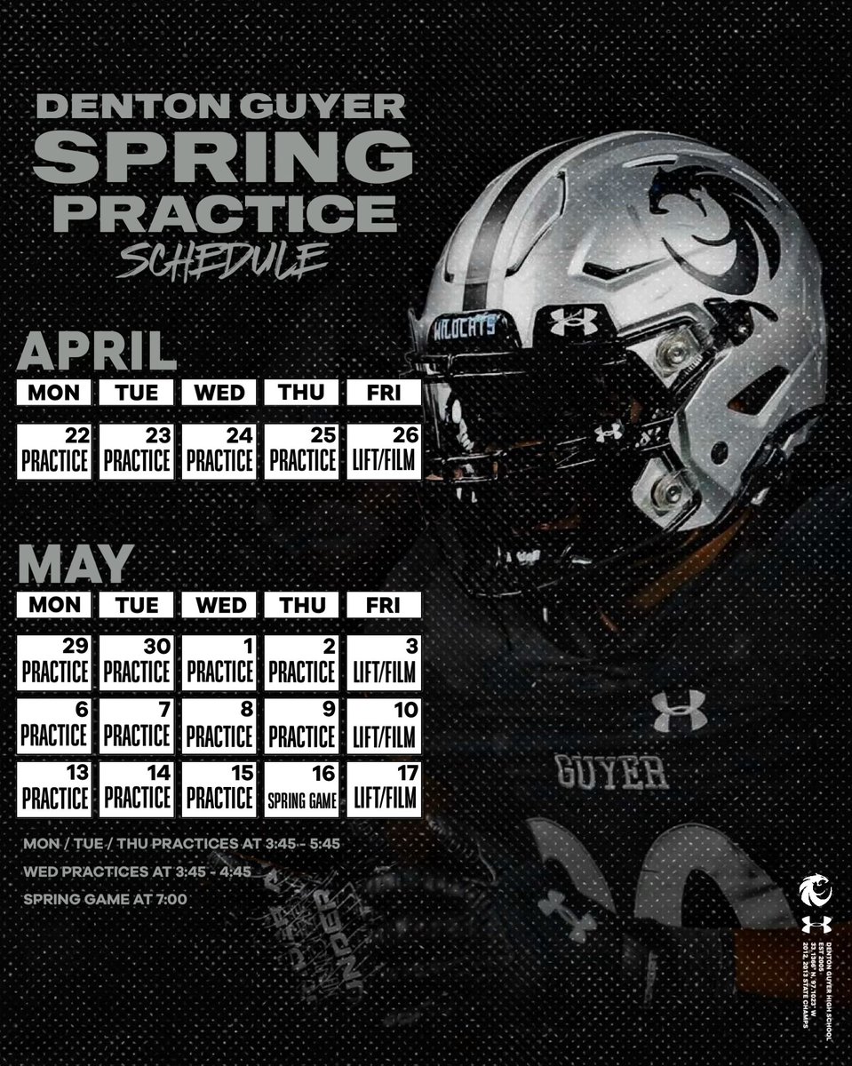 𝟐𝟎𝟐𝟒 𝐒𝐩𝐫𝐢𝐧𝐠 𝐁𝐚𝐥𝐥 𝐒𝐜𝐡𝐞𝐝𝐮𝐥𝐞 Guyer Football Spring Game 📅 Thursday, May 16 📍 Guyer HS College Coaches, if you have any questions over recruiting/visiting contact @mike_gallegos16 #Southside | #DifferentBreed
