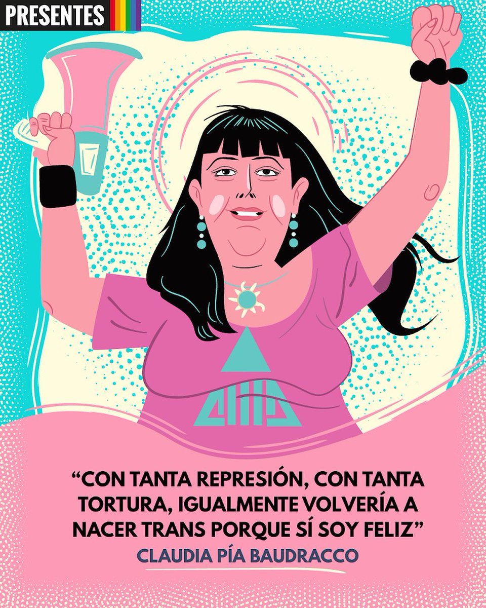 PresentesLatam's tweet photo. 🏳️‍⚧️🇦🇷Hoy 18 de marzo es el Día de la Promoción de los Derechos de las Personas Trans.
Se tomó este día para conmemorar a la activista Claudia Pía Baudracco.
🇦🇷🏳️‍⚧️En 1993 cofundó la Asociación de Travestis, Transgéneros y Transexuales de Argentina (ATTTA) y fue una de las pioneras en la lucha por la Ley de Identidad de Género.
 ✒️Falleció el 18 de marzo de 2012 sin un DNI que reconociera su identidad, dos meses antes de la aprobación de la ley por la que tanto luchó.
🎨Ilustración: @patriciooliver