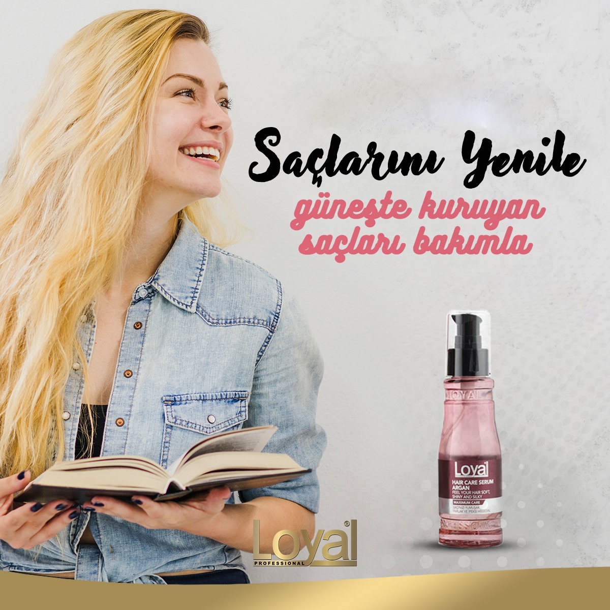 LoyalTurkiye's tweet photo. Güneş altında kuruyan saçlarınıza veda edin! ☀️💦 Loyal Hair Care Serum ile saçlarınız her zaman yenilenmiş ve canlı hissetsin. 

#GüneştenKorunma #SaçBakımı #LoyalProfesyonel #CanlıSaçlar #ArganYağıSırrı ✨🌸 https://t.co/UQXRdUTX8X