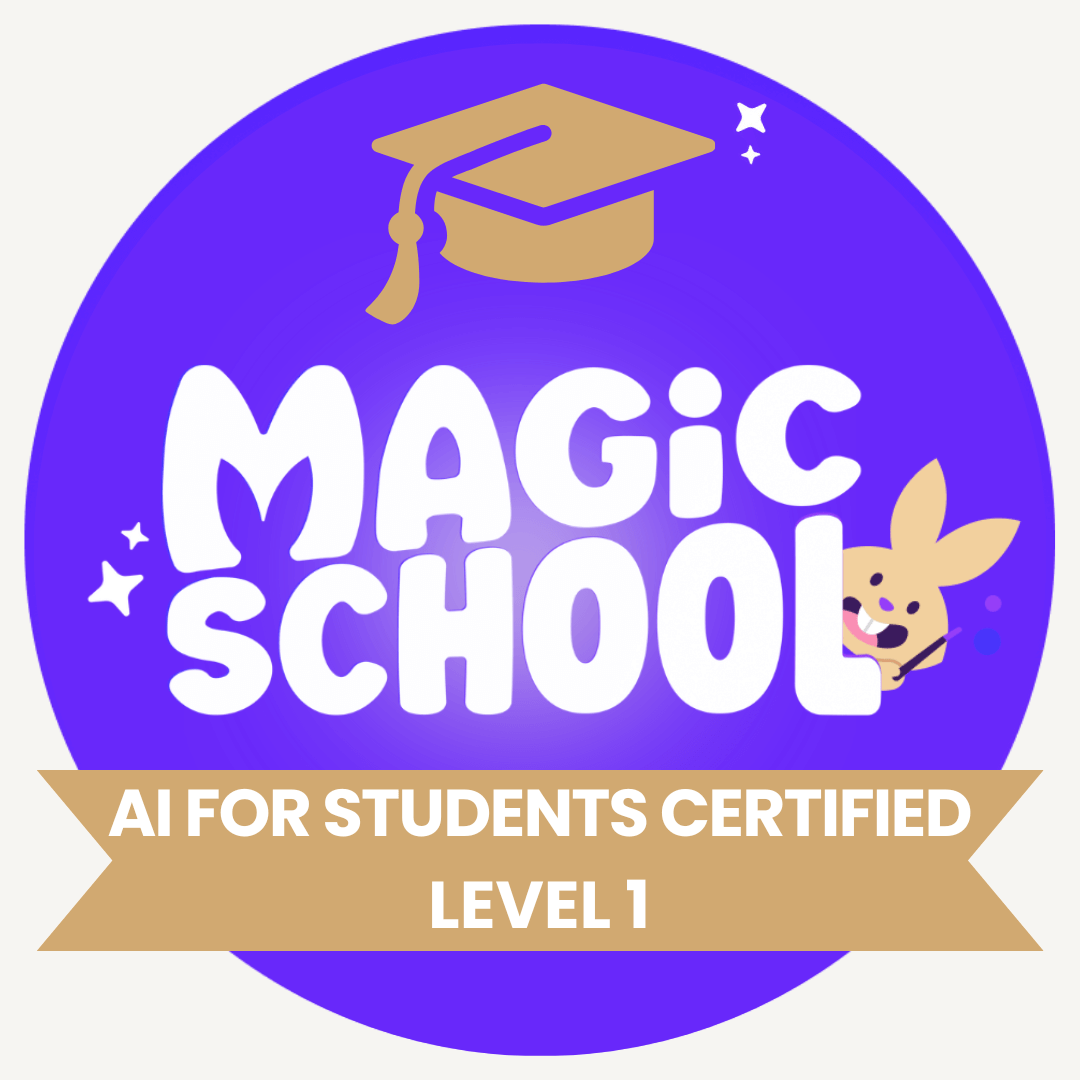 Excited to share: Completed MagicSchool for Students Level I Certification! It's the go-to AI platform, enabling educators and now students to interact with AI for lesson planning, studying, debating, feedback, and more. #MagicSchoolCertified 🪄 ✨