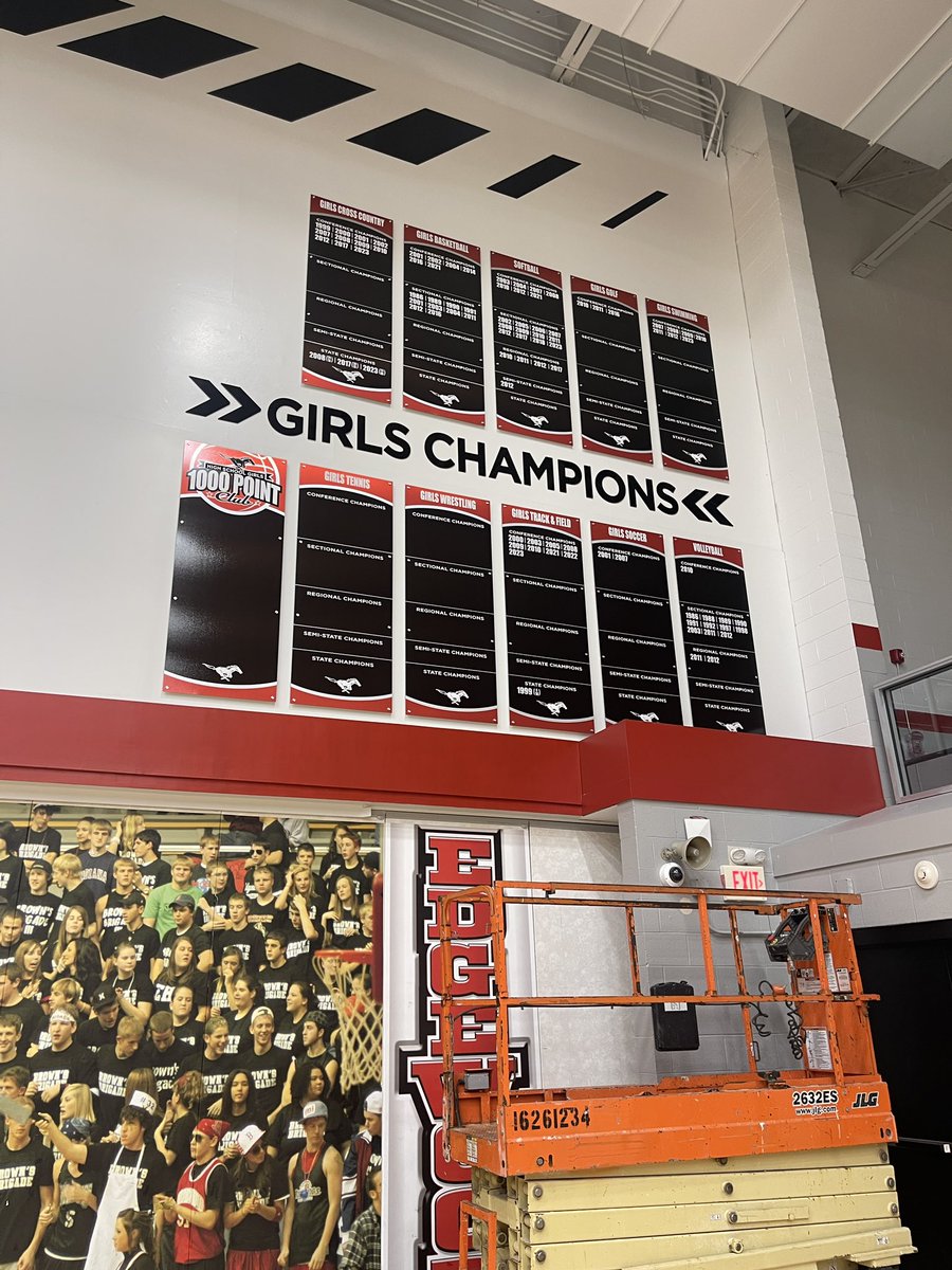 While all of our Mustangs were away this week there was plenty of work to be done.

Today our students will come back to the Corral to see new graphics and championship boards in the gym!
