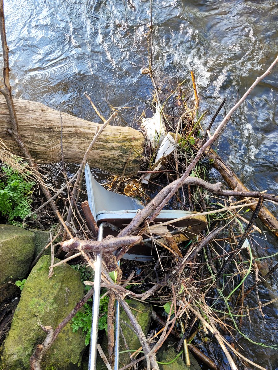 4 bags, Tesco trolley, chair and seven split household black bags along the Gwenfro from Queensway to Y Wern this morning #Wrexham #cleanrivers