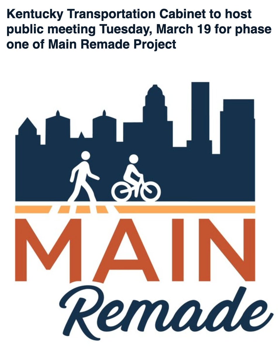 Streets4Peeps's tweet image. KYTC is converting Main St to two-way (from Wenzel to 2nd St).

Public meeting at Slugger Field (401 East Main St) is tomorrow, March 19, 5:30-7:30pm. 

More details in the @VisionZero_Lou newsletter: content.govdelivery.com/accounts/KYLOU…