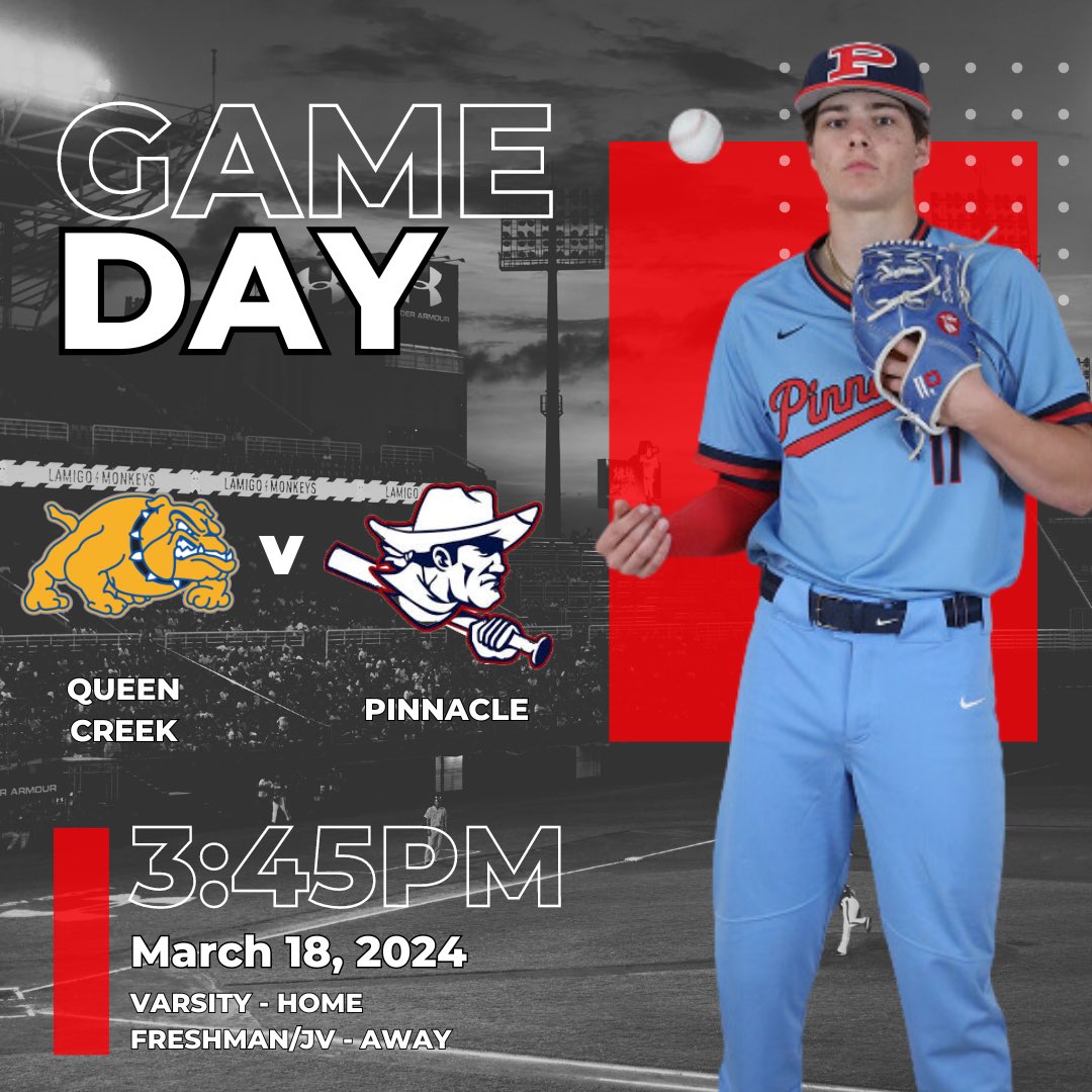 Game Day! Baseball takes on Queen Creek today at 3:45pm. Varsity at home and fr/jv Away
